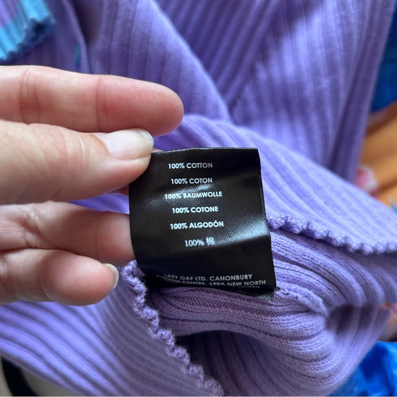 Lazy Oaf Sz US 2/XS Tiny Heart Polo Ribbed Knit Stretch Cotton Purple Cropped - Picture 9 of 10